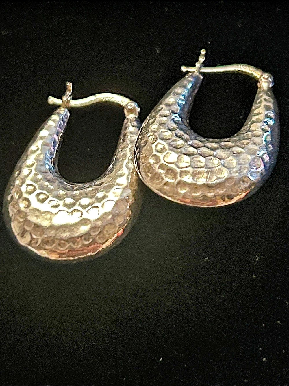 Hammered Hollow 925 Silver Hoop Earrings